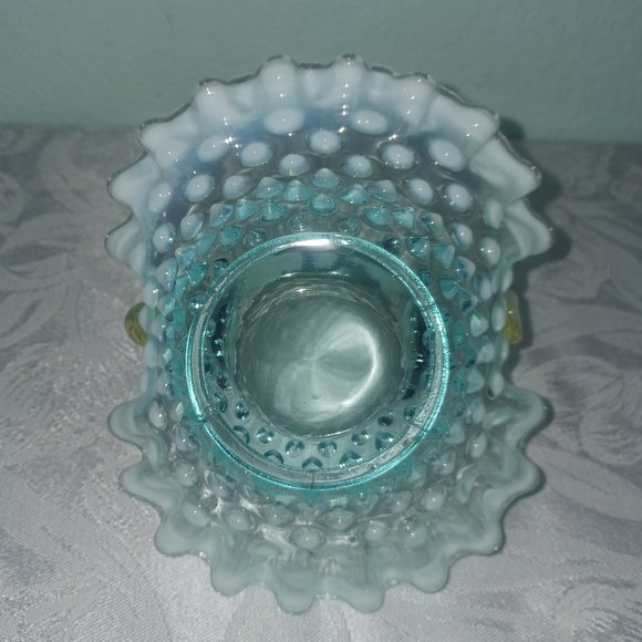 Vintage Fenton Hobnail Blue Opalescent Basket - Picture 6 of 6